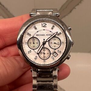 Michael Kors Stainless Mother of Pearl Face Watch, women’s large 1.5” face